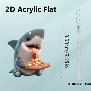 Cute 2D acrylic shark pizza keychain pendant, stylish bag charm and fashion accessory.