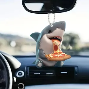 Creative Cute Pizza Shark Acrylic Keychain Cartoon Animal Bag Pendant Car Rearview Mirror Hanging Ornament Gift