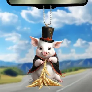 Cute pig car rearview mirror hanging ornament acrylic pendant cute animal car interior decor