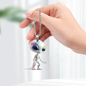Acrylic big eye alien keychain, cool sci-fi backpack charm and car mirror pendant.