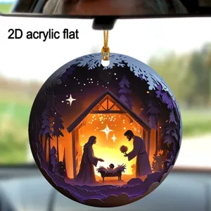 Christmas Nativity scene acrylic hanging ornament for car rearview mirror and holiday party decor.
