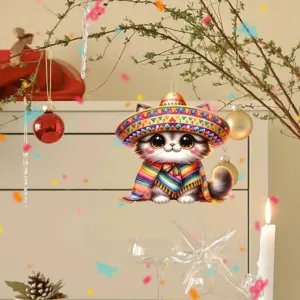Lindo acrílico gato coche colgante adorno estilo mexicano gatito espejo retrovisor decoración