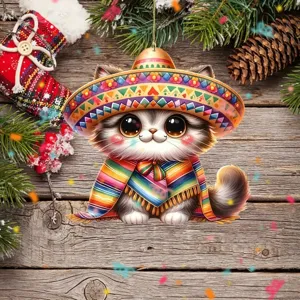 Lindo colgante de acrílico para gato con sombrero mexicano, decoración de espejo de coche.