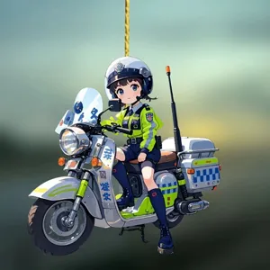Cute anime female police motorcycle hanging pendant acrylic keychain for car rearview mirror decor