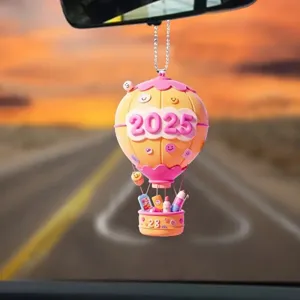 Ornamenti Appesi per Auto in Acrilico Mongolfiera Capodanno Decorazione per Albero di Natale Ciondolo Faccina Sorridente