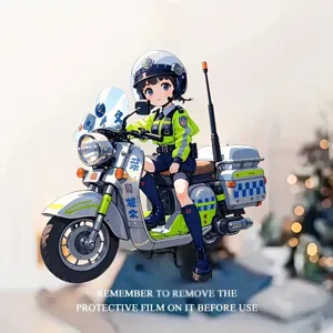 2D anime police motorcycle keychain cute acrylic hanging ornament for car rearview mirror