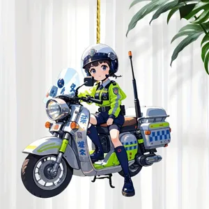 2D anime traffic police motorcycle keychain cute car rearview mirror hanging ornament