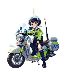 Cute anime policewoman motorcycle acrylic pendant detail shot, rearview mirror hanging decor.