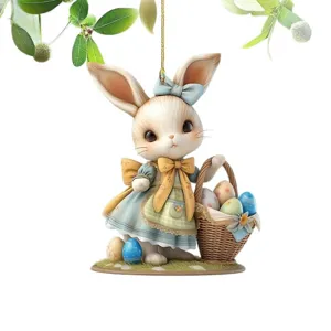 Cute Easter bunny acrylic pendant keychain, perfect car rearview mirror hanging ornament.