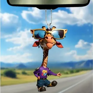 Cool Sunglasses Giraffe Acrylic Pendant Cute Cartoon Car Rearview Mirror Hanging Ornament Keychain Fashion Bag Charm Decor
