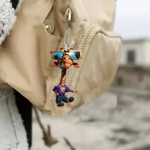 Cool sunglasses giraffe pendant keychain, stylish bag charm and car mirror hanging decor.