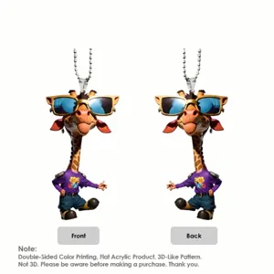 Cool giraffe car hanging pendant, double-sided flat acrylic keychain decor item.