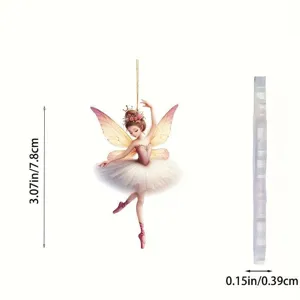 Dettaglio ornamento sospeso fata ballerina in acrilico, mostra altezza e spessore.