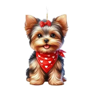 Cute acrylic puppy pendant with red bandana, perfect car hanging ornament and backpack charm.