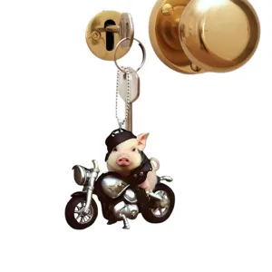 Cute motorcycle riding pig acrylic keychain pendant car interior bag charm decoration gifts