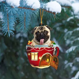 Adorable pendentif de sapin de noël carlin en acrylique décoration pour fête de noël.