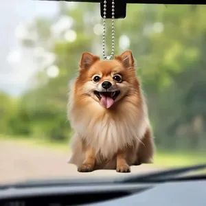 Pomeranian dog acrylic car rear view mirror hanging ornament cute pet pendant keychain decor