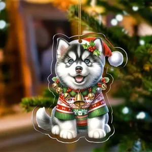 Addobbo sospeso in acrilico Husky di Natale per specchietto retrovisore auto, regalo.