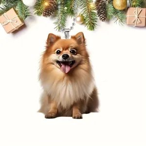 Cute Pomeranian acrylic ornament keychain Christmas gift pendant double sided print car decor