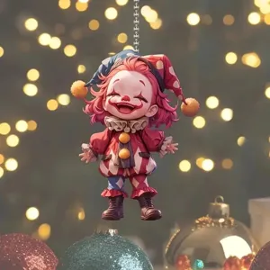 Simpatico ciondolo clown colorato a cartone animato, perfetto per specchietto auto o zaino.