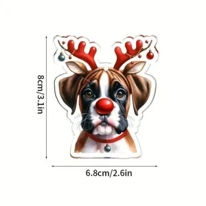 Portachiavi in acrilico con simpatico ciondolo a forma di cane di Natale per auto zaino 8cm