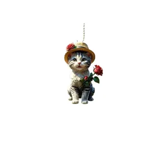 Süße Rosen Katzen Acryl Auto Anhänger Schlüsselanhänger Rucksack Deko Geschenk süß neu