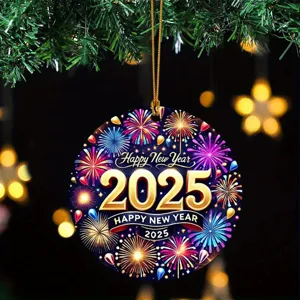 2025 Año Nuevo Fuegos Artificiales Acrílico Decorativo Adorno 2D Plano Impreso Colgante Coche Fiesta Vacaciones Decoración Hogar