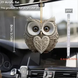 Lindo 2D plano acrílico búho coche colgante adorno espejo retrovisor colgante 8cm