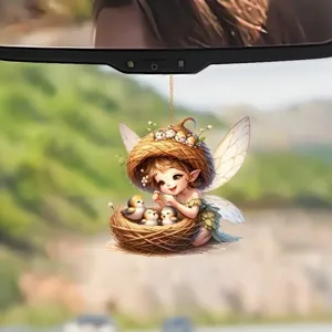 Cute bird's nest angel girl car hanging ornament, acrylic flat interior decoration pendant.