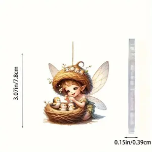 Cute fairy bird nest acrylic flat hanging ornament for car interior and home decor display.