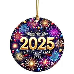 2025 Ano Nuevo colgante adorno redondo acrilico fuego artificial fiesta decoracion