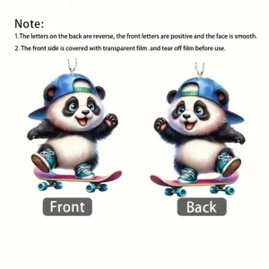 Détail de pendentif en acrylique panda dessin animé mignon recto et verso pour déco.