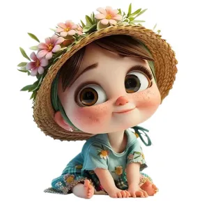 Cute cartoon flower girl acrylic pendant detail, perfect for car hanging and bag accessory charm.