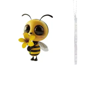 Cute 2D acrylic big-eyed bee keychain and car rearview mirror hanging pendant decoration.