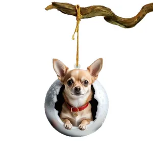 Joli pendentif suspendu en acrylique Chihuahua dans une coquille d'oeuf, déco rétroviseur.