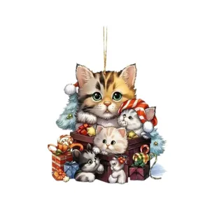 Christmas Cute Kittens Acrylic Pendant Hanging Ornament Car Interior Decoration Gift