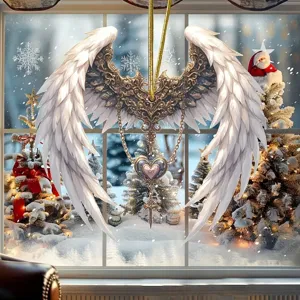 Pendente Croce Ali di Angelo in Acrilico per Auto Appeso Decorazione Regalo di Natale