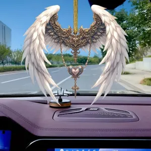 Acrilico Ali d'Angelo Croce Pendente Auto Appendere Ornamento Carino Retro Portachiavi Moda Interno Decorazione Regalo
