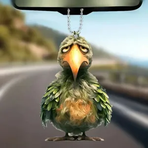 Cute Green Bird Acrylic Pendant Car Hanging Ornament Cartoon Bag Charm Decorative Keychain Backpack Accessory