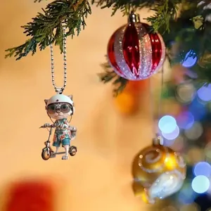 Cartoon scooter cat acrylic pendant for car rearview mirror interior hanging ornament bag charm
