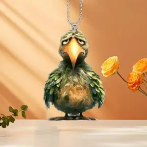Cute 2D flat green bird acrylic pendant car hanging ornament backpack charm decor Neu