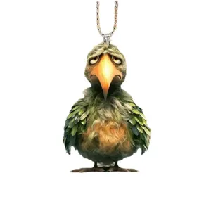 Cute 2D flat green bird acrylic pendant car hanging ornament bag decor charm accessory
