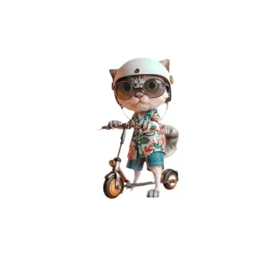 Cute cartoon cat riding scooter acrylic pendant for car rearview mirror hanging decoration
