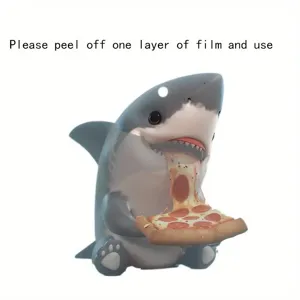 Cute shark eating pizza acrylic keychain flat pendant detail view, perfect for gifts.