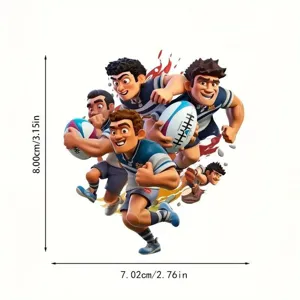 Detailed view of rugby boy acrylic pendant design, featuring dynamic cartoon player graphics.