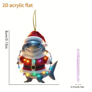 2D acrylic flat Christmas shark hanging ornament holiday tree decoration pendant 8cm