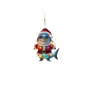 Christmas shark acrylic hanging ornament for car rear view mirror and tree decoration pendant