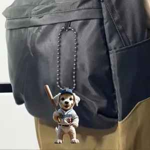 Cute baseball puppy backpack pendant acrylic keychain car ornament stylish accessory for daily use