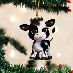 Cute Cartoon Cow Acrylic Pendant 2D Flat Hanging Ornament For Car Rearview Mirror Backpack Home Christmas Decoration