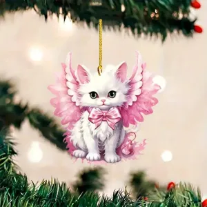 Pink Winged Cat Acrylic Car Hanging Ornament Cute Animal Backpack Keychain Home Decor
